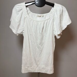 LOFT Short Sleeve White Crepe Textured Blouse, Wide Neck, Size L, NWT 2/$25